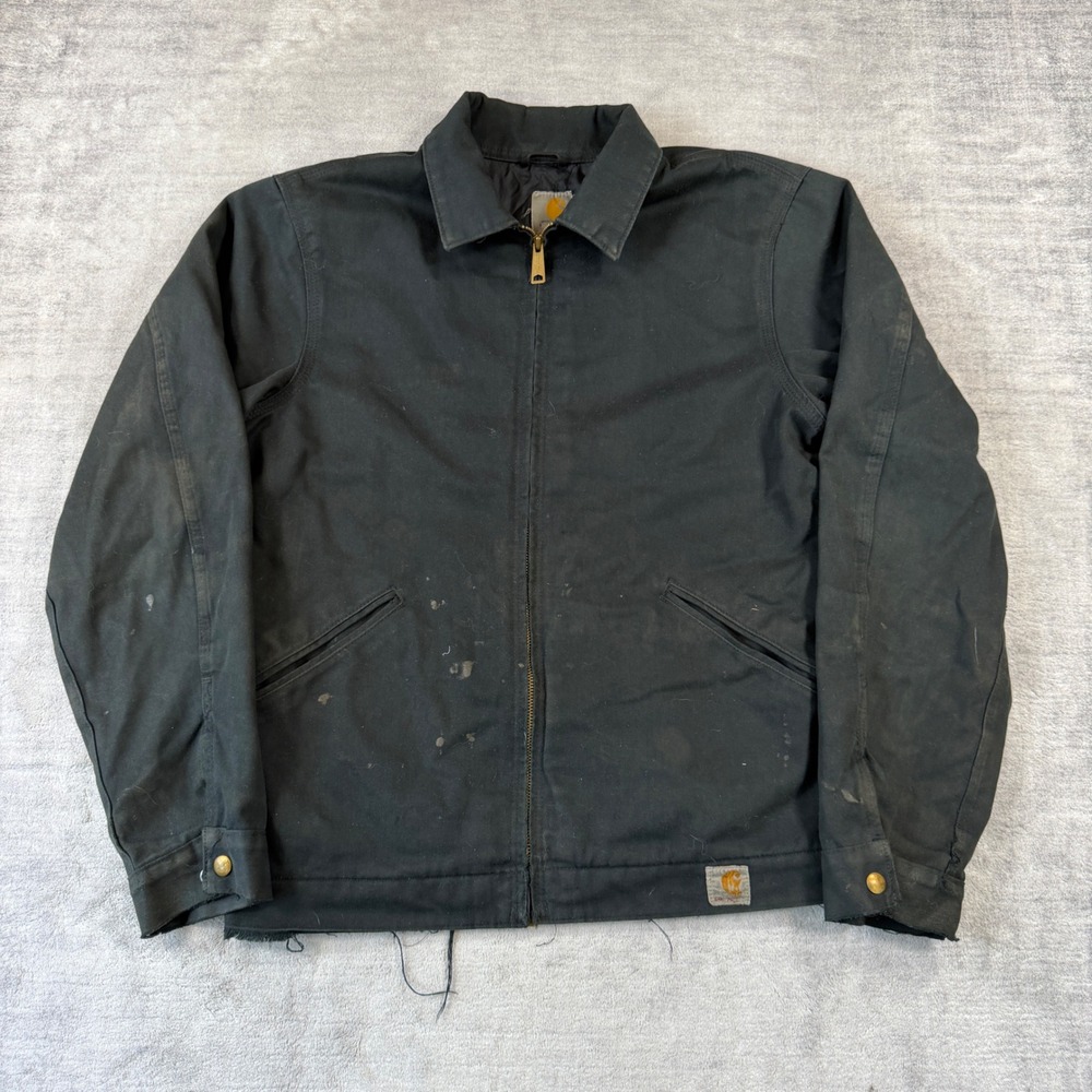 Carhartt Jacket Mens Small Black J293 Lightweight Mechanics Distressed Workwear